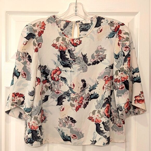 Aritzia Wilfred ivory floral Cambrai Blouse size S Floral Women's Top Boho White - Picture 1 of 12